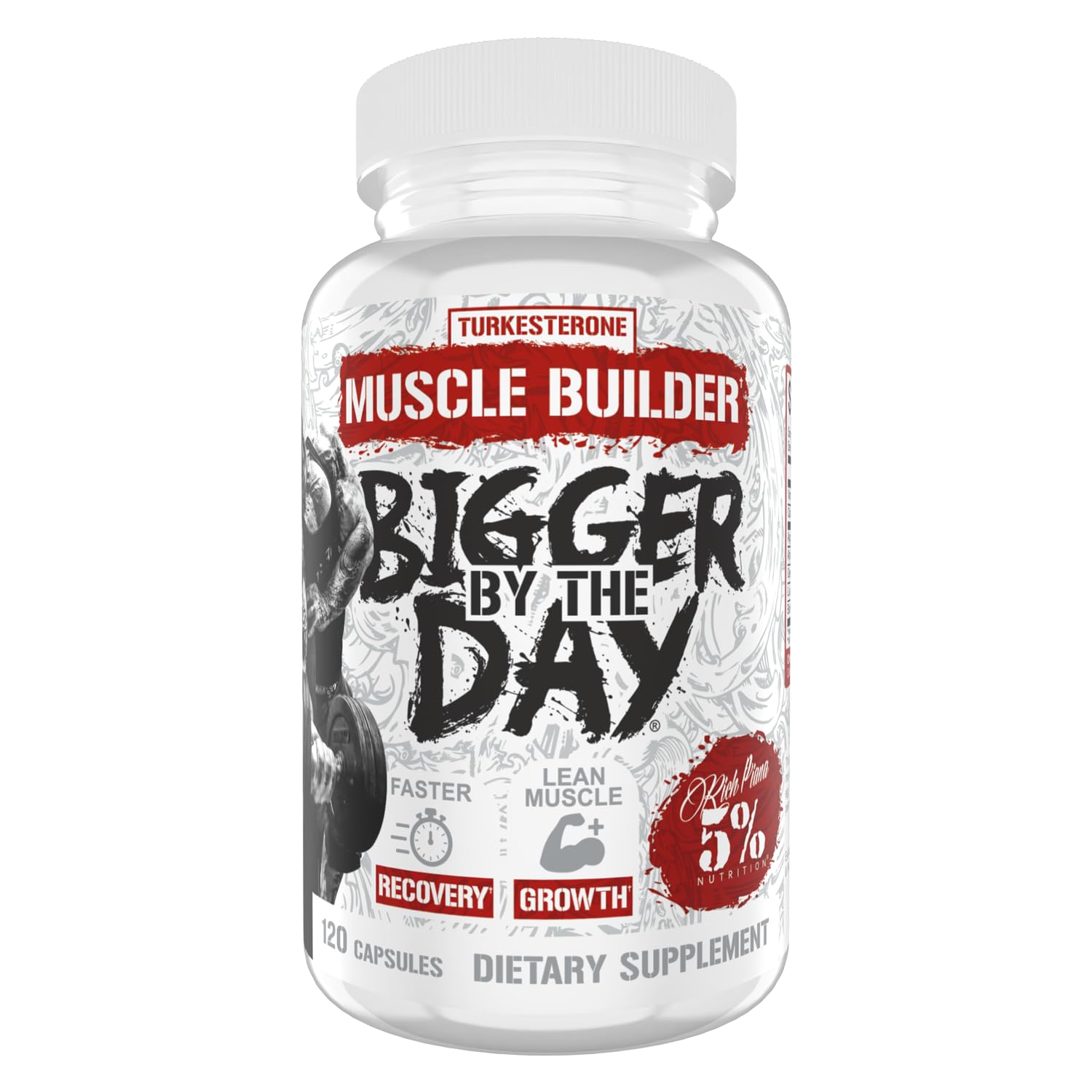 5% NutritionRich Piana BiggerByTheDay | Anabolic Muscle Builder, Hardcore Mass Gainer | Turkesterone, HICA, Epicatechin, Leucine | 120 Capsules (30 Servings)
