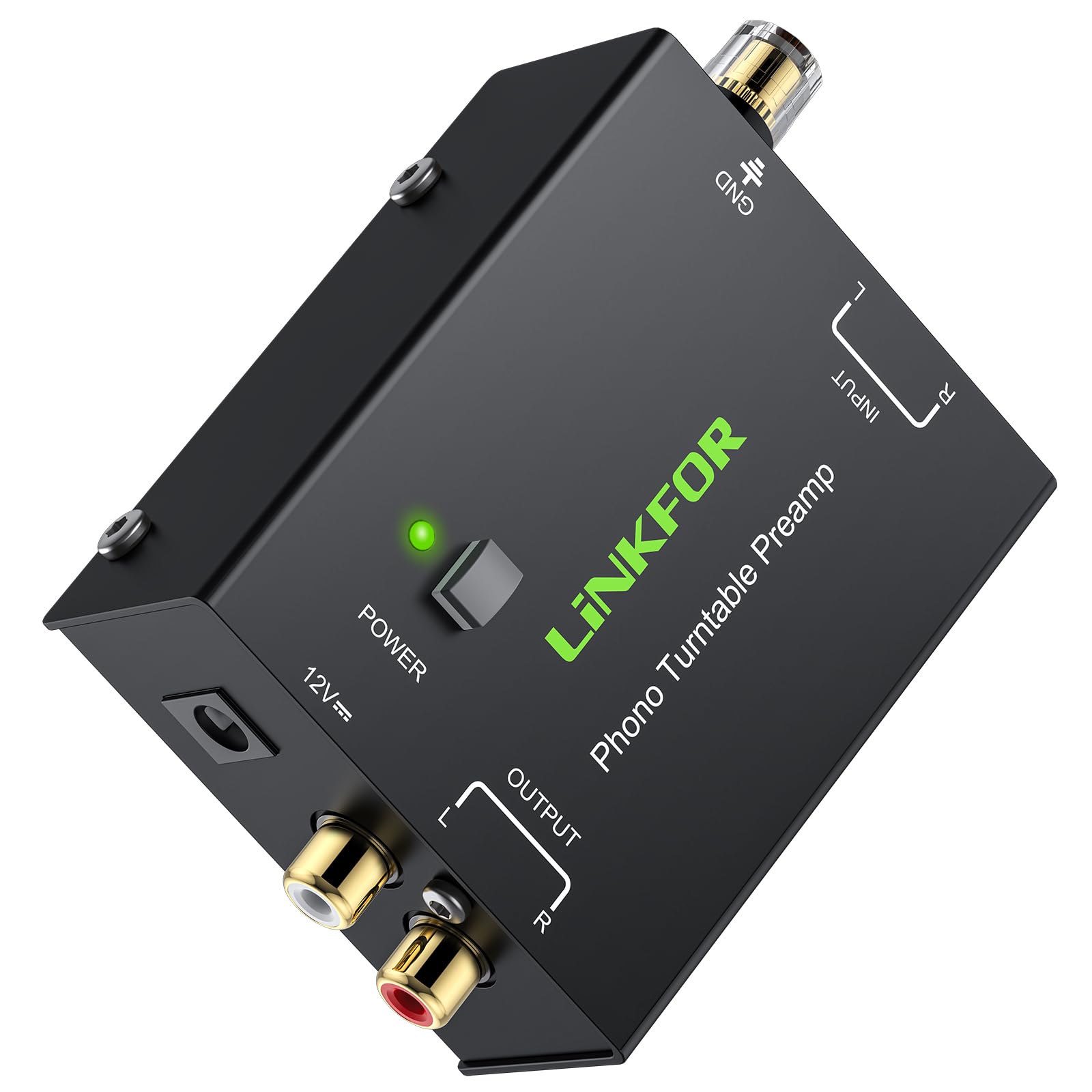 LiNKFOR Vorverstärker für Phono Plattenspieler PP900 Ultrakompakter Phono-Vorverstärker mit Cinch Eingang, Cinch Ausgang und geräuscharmem Betrieb, inklusive Netzteil