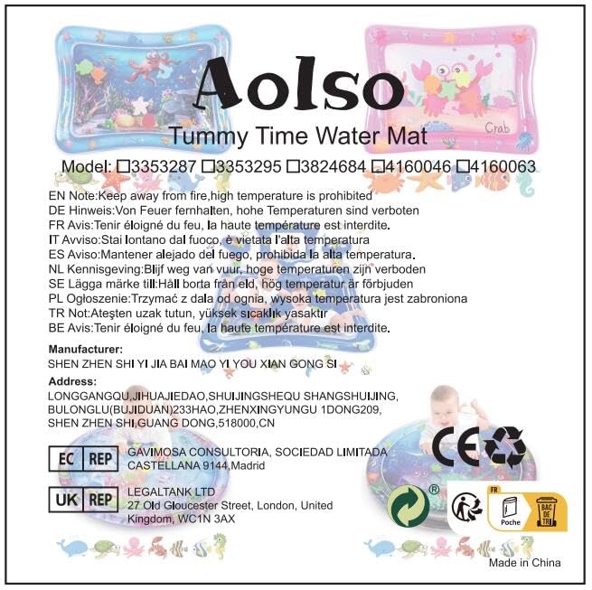 Aolso Wassermatte Baby, Runden Aufblasbare Spielmatten 100 x 100cm, befüllbar mit Wasser,BPA-frei Faltbar Wasserspielmatte,Baby Spielzeug 3 6 9 Monate - Siegel Stil (Blau)