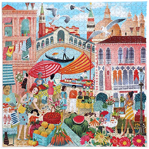 Image of eeBoo 1000 Piece Puzzle - Venice Open Market Jigsaw Puzzle for Adults, Square 23 inch x 23 inch Made with Recycled Board & Vegetable-Based Ink