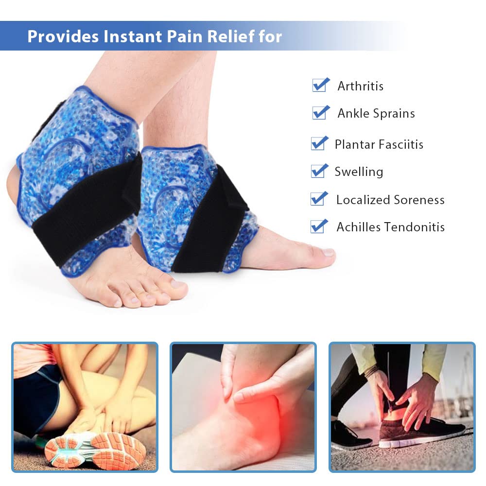 NEWGO Ice Pack for Ankle Injuries, 2 Pack Ankle Cold Packs Ice Pack Wrap with Soft Plush Backing