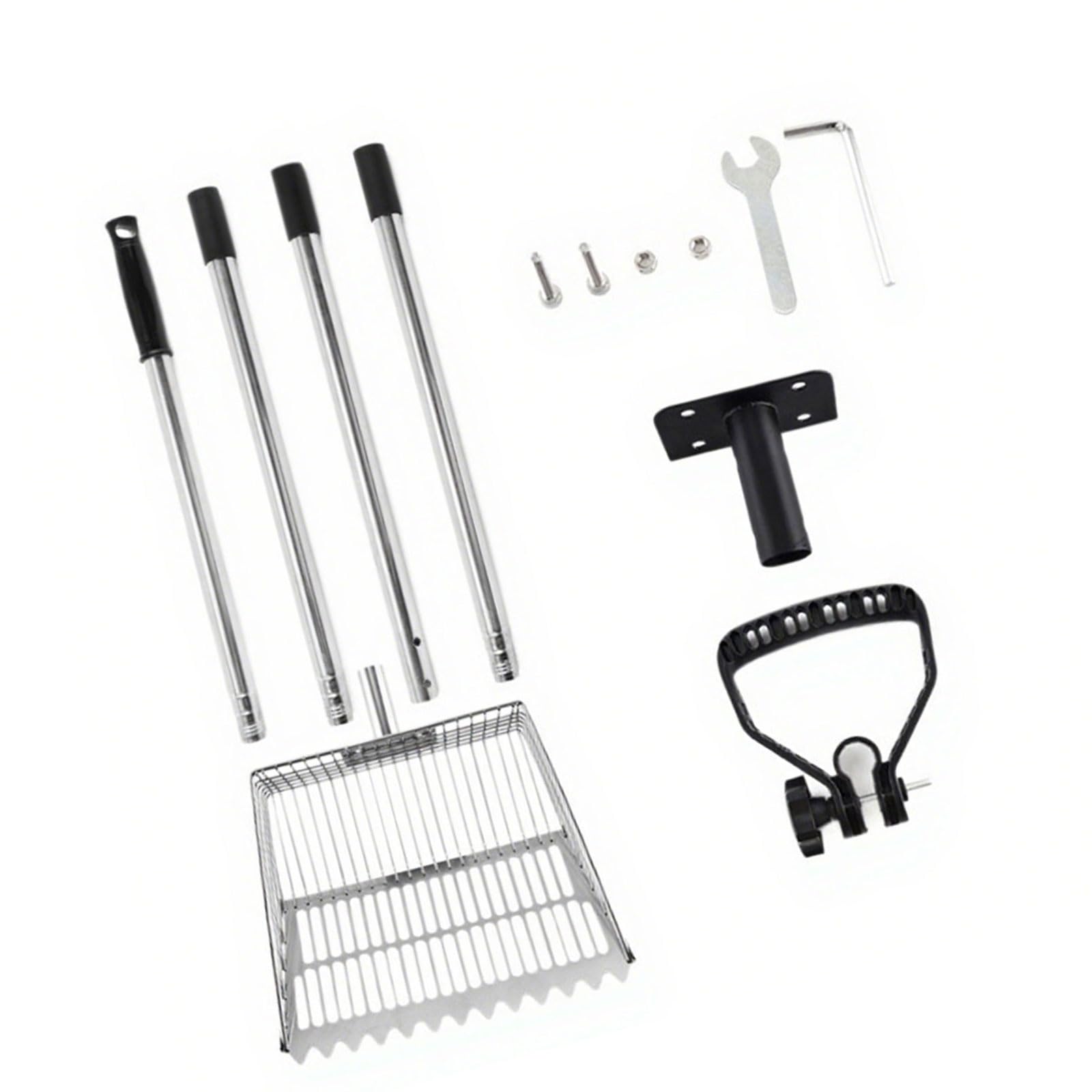 Pala para gallineros con mango largo de 4 secciones de acero inoxidable para aves de corral, gatos, limpieza de arena, pala esencial para tamizar pollos