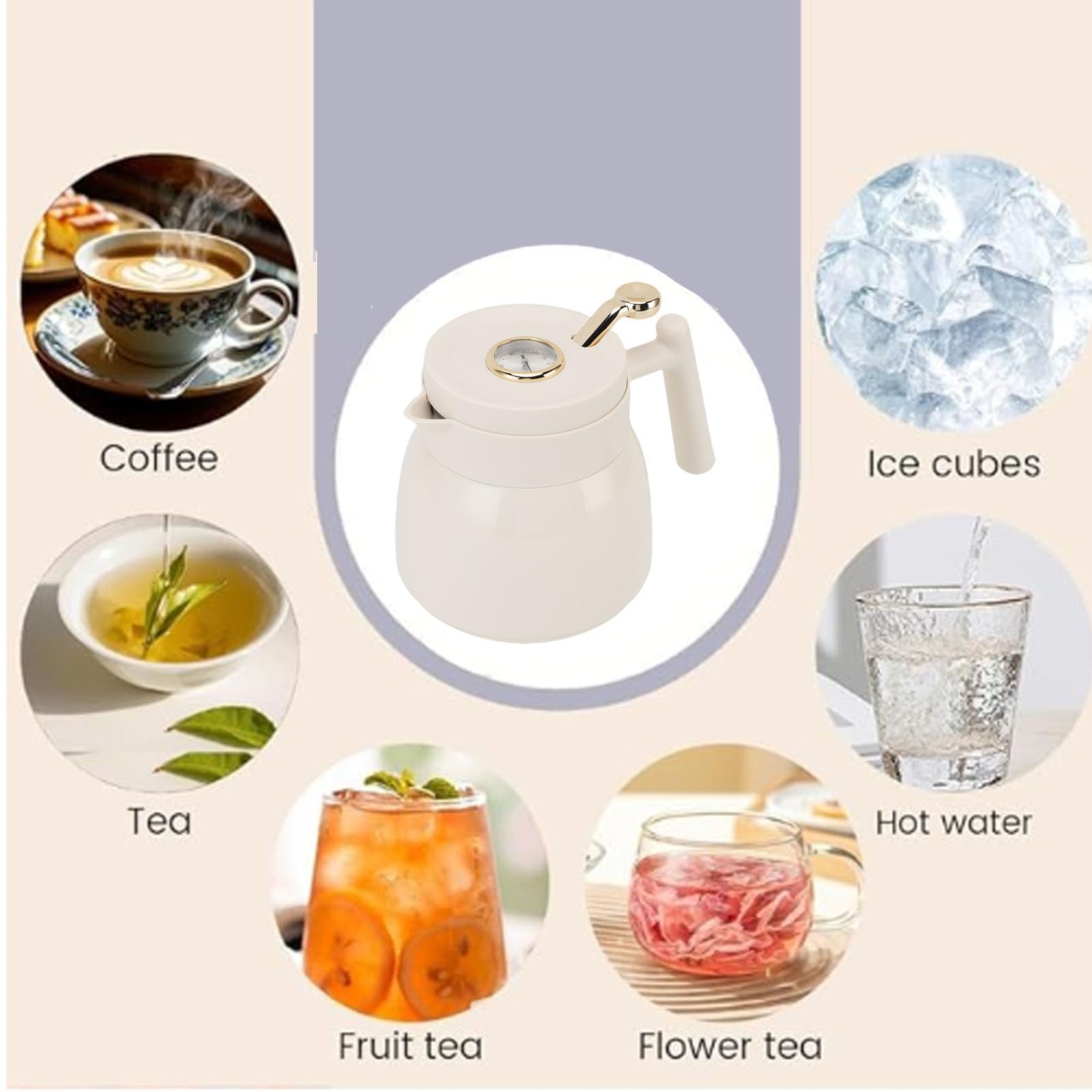 YUYTE Teiera Termica in Acciaio Inox 880ml, with Meccanico Termometro,