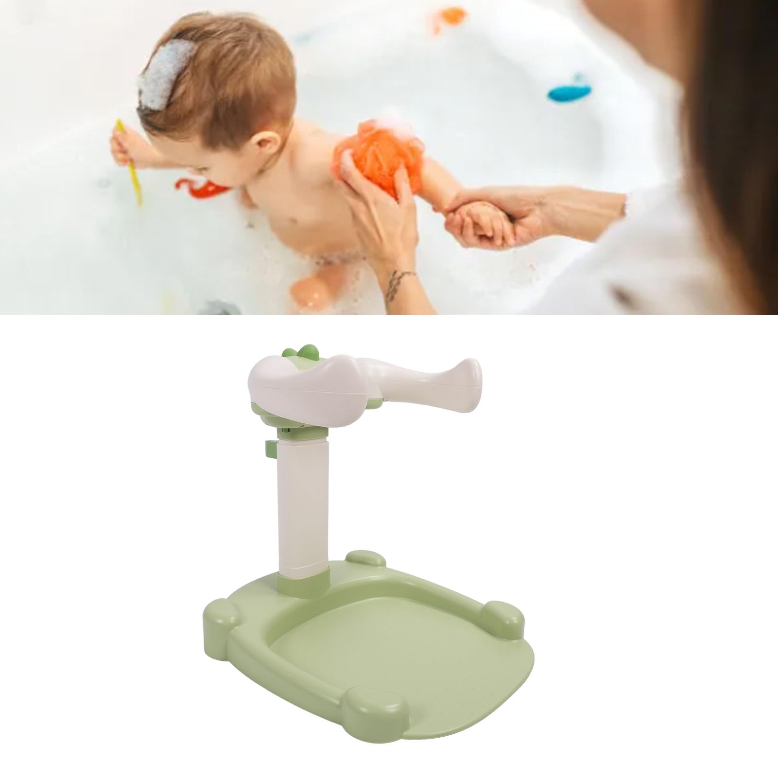 Torre de Baño Baby Hug, Soporte de Ducha de Silicona Antideslizante para Niños Pequeños, Soporte Multifuncional con Diseño Portátil para Uso Diario (GREEN)