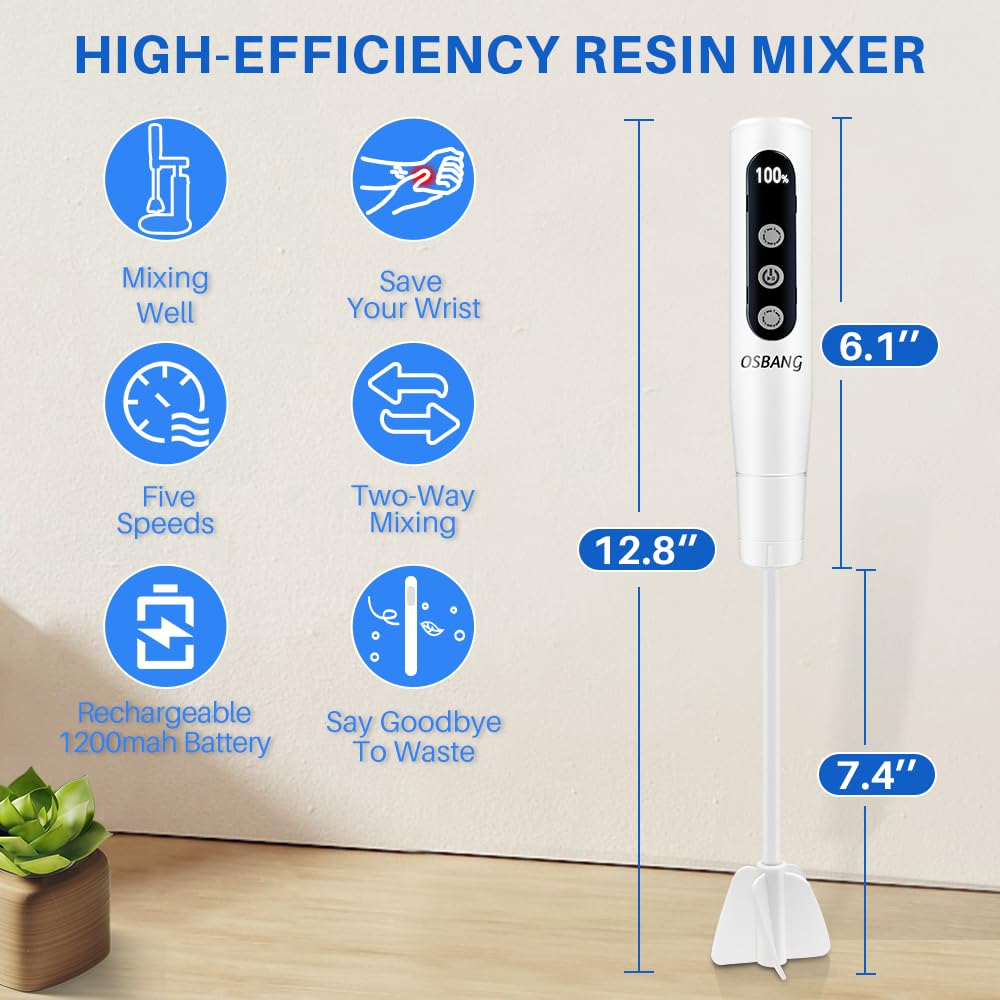 OSBANG Electric Resin Mixer with Stand, Rechargeable Epoxy Resin Mixer with Hands-Free Resin Mixer Stand for Save Your Wrist, Resin Accessories for Resin, Silicone, Resin Molds, Soap Making & More