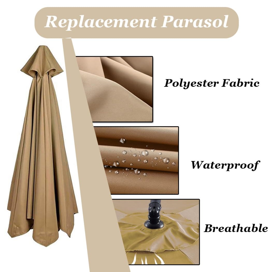 Tissu De Remplacement Pour Parasol Déporté (2-3.50m) - Toile De Rechange Pour Terrasse, Jardin, Piscine - 8 Nervures, Gris, 350cm/11.4ft