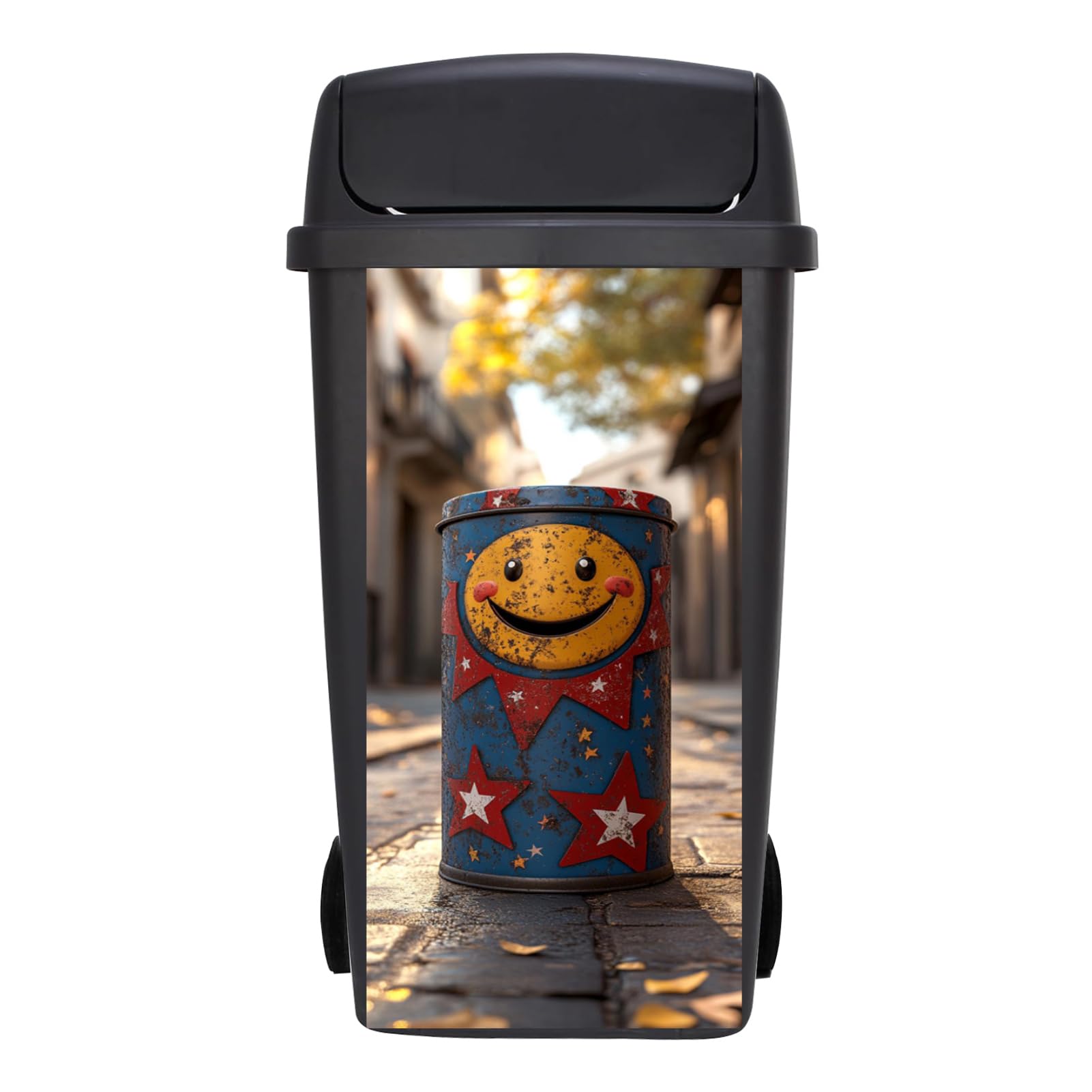 Targawerelax Wheelie Bin Stickers, Waterproof Wheelie Bins Covers Vinyl Self Adhesive Dustbin Stickers Trash Can Decorative Fridge Wrap Sticker Wall Home Decor, Smiley Bucket