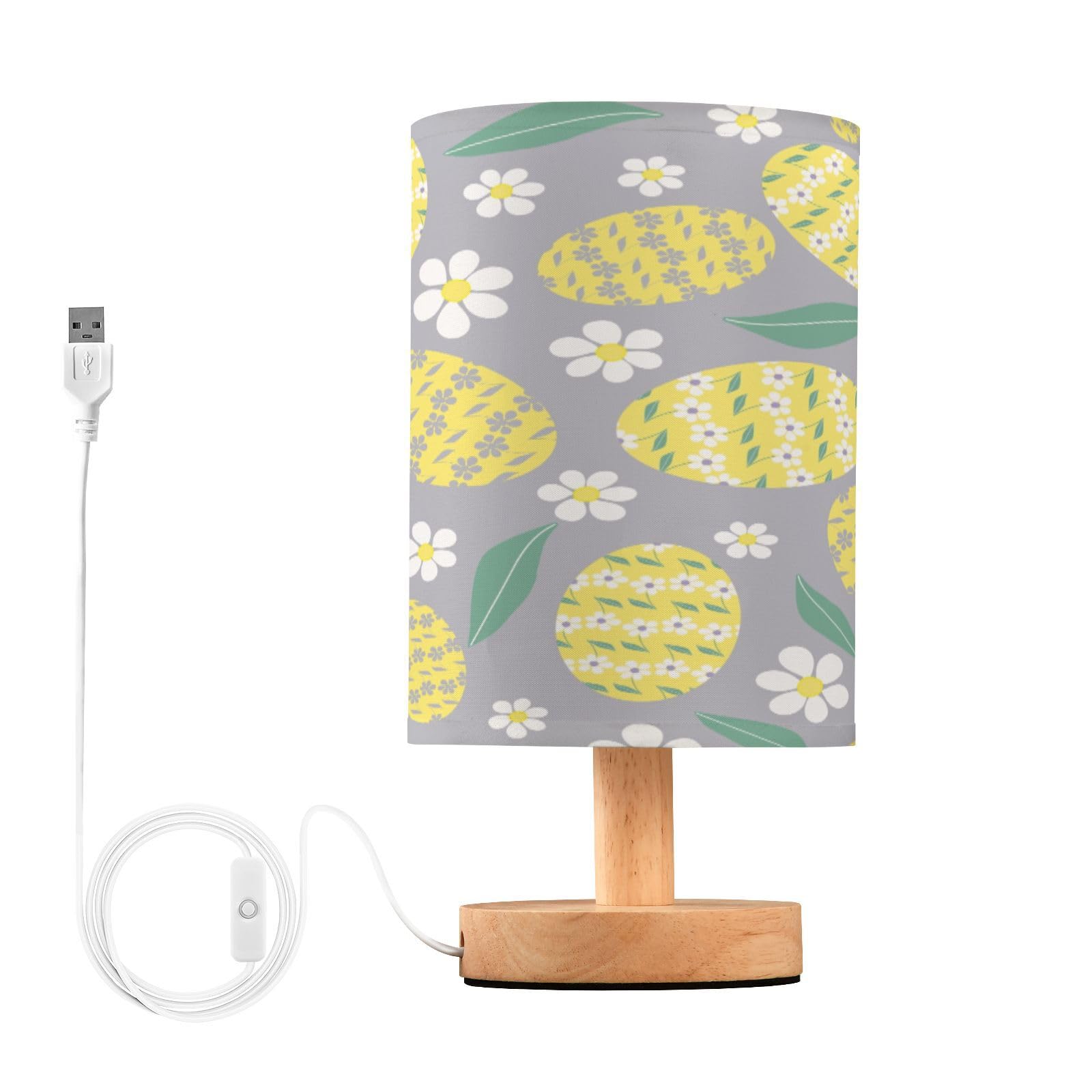 SDMKA Easter Pattern Bedside Table Lamp for Bedroom, Minimalist Nightstand Lamp with Round Fabric Shade for Living Room, Office, No Bulb Required