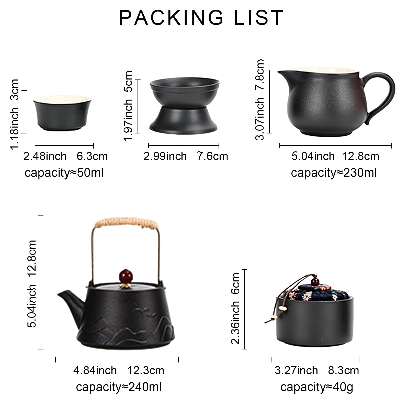 fanquare Set da Tè Nero Giapponese da Viaggio Teiera Kung Fu in Porcellana con Vassoio e Borsa Portatile Servizio da Tè Cinese per Uomo Donna Regali