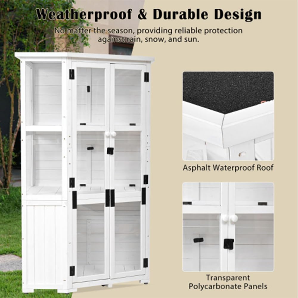 Mini Greenhouse Cold Frame Garden Wood Storage Cabinet 63'' Outdoor Tool Storage Shed