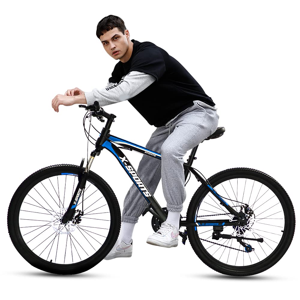 COOLBABYMountain Bike 26 inch with Iron mountain frame, Featuring 38mm suspension fork and 21 Speed Shifter, Disc brake and over 12 years old riding bicycle A4（Gifts: helmets and gloves）