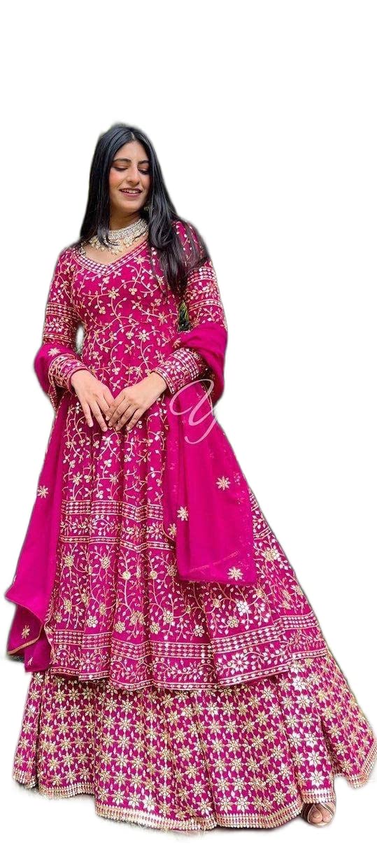 YAZUGeorgette Sequence Embroidered Kurta and Lehenga Set for Women | Latest Women's Kurta,Lehenga and Dupatta Set