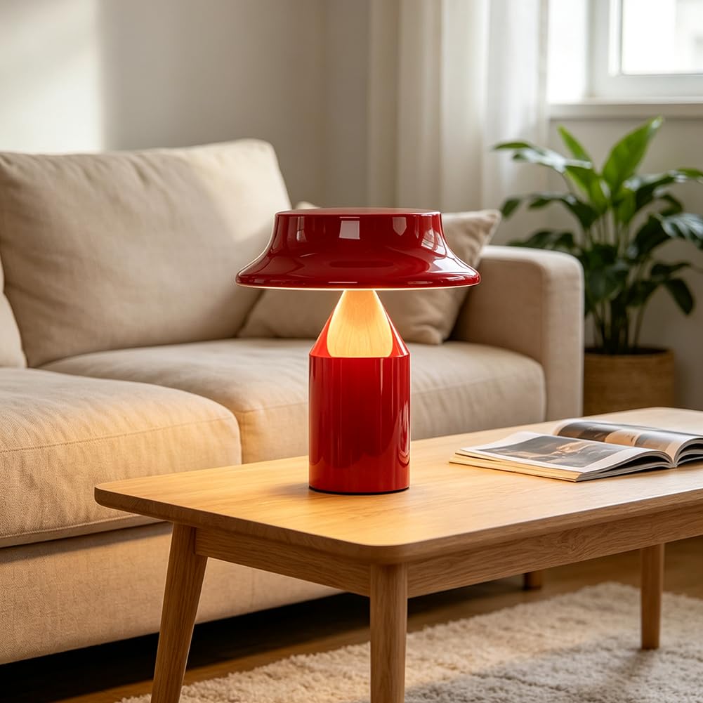 Lampada da Tavolo a Forma di Fungo Senza fili con Batteria Ricaricabile USB Rossa Lampada a Forma di Fungo Ricaricabile Tramite USB con Batteria Intensità Regolabile Lampada a Forma