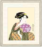 絵画　浮世絵 美人画 「団扇を持つおひさ 」喜多川歌麿 額入り 蔦屋重三郎銘 Amazon.co.jp: 浮世絵 喜多川歌麿 団扇を持つおひさ（うちわを