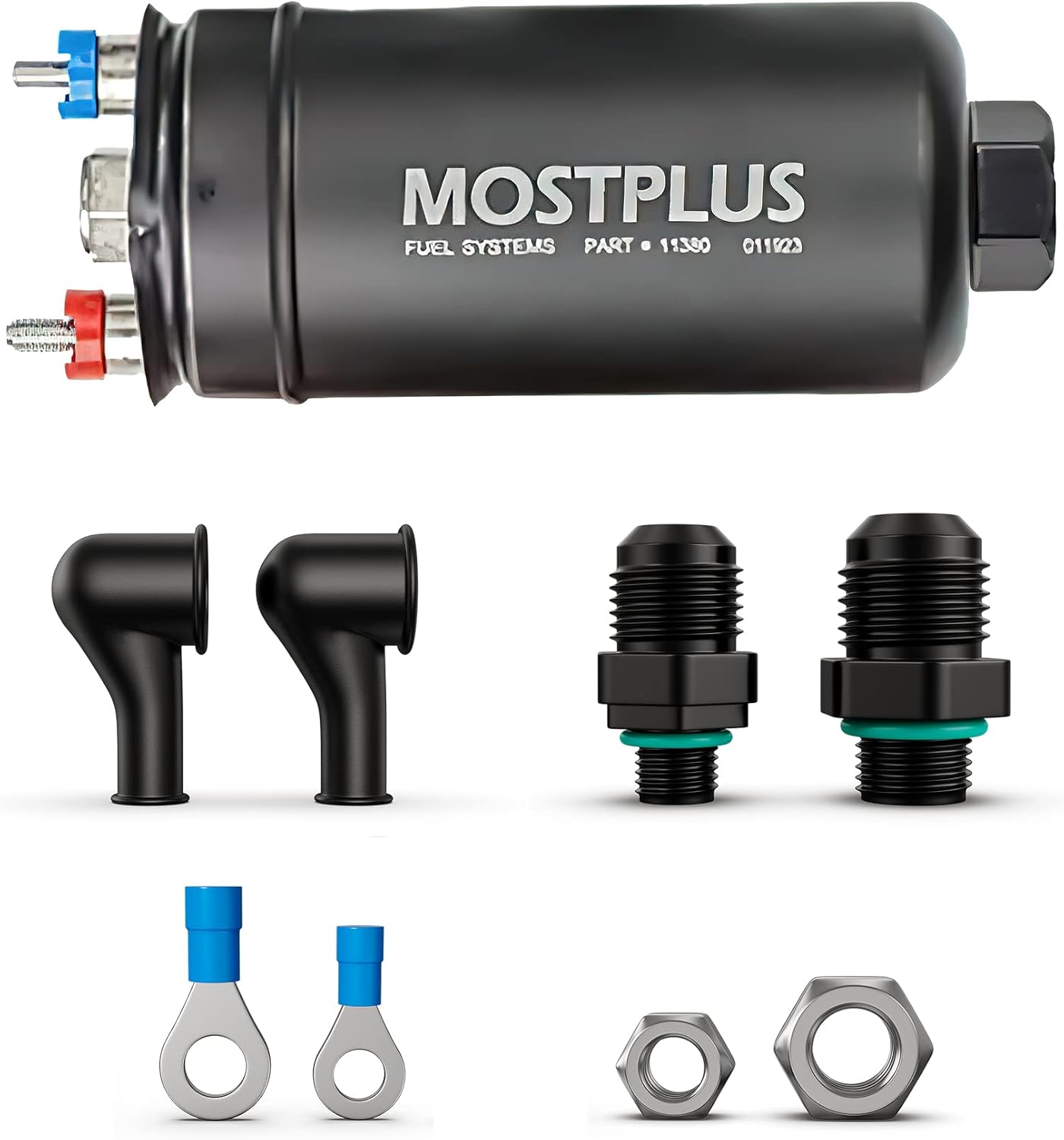 MOSTPLUS - 0580254044 254 044-380LPH Inline External Fuel Pump - 10AN Inlet with Check Vavle 8AN Outlet
