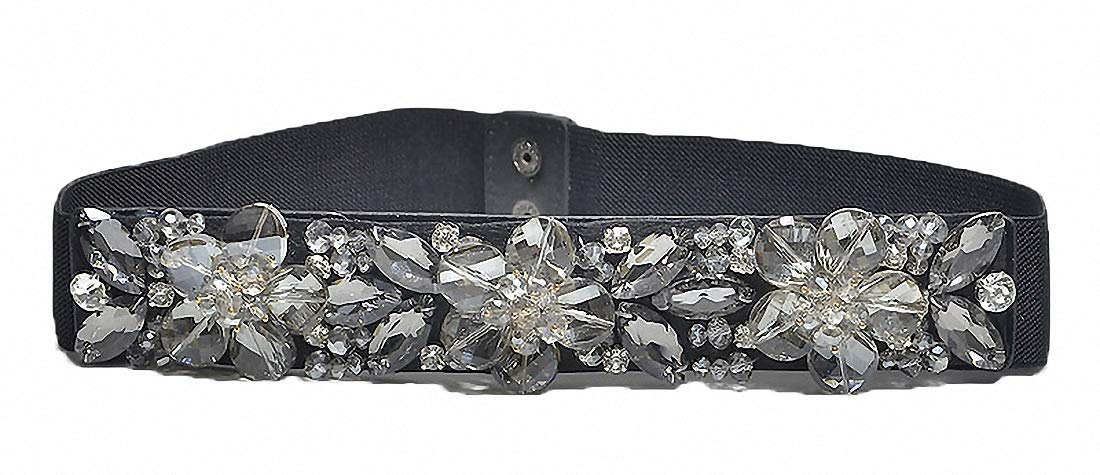 Sparking Rhinestone Crystal Women's Elastic Wide Skinny Waist Stretch Belt for Dress