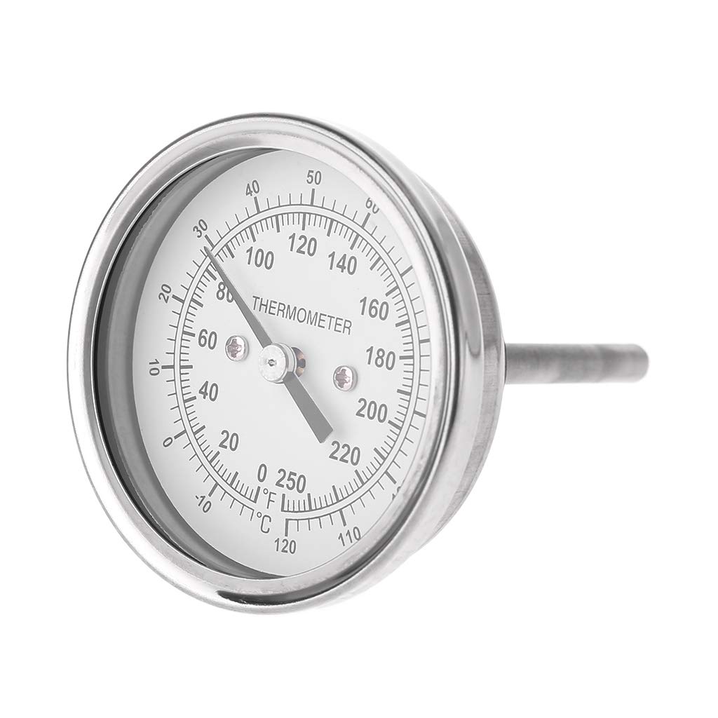 BIlinli Home Brewing Thermometer Stainless Steel Celsius Fahrenheit Water Distilling Temperature Gauge Bimetal 1/2'' NPT (2'' Stem)