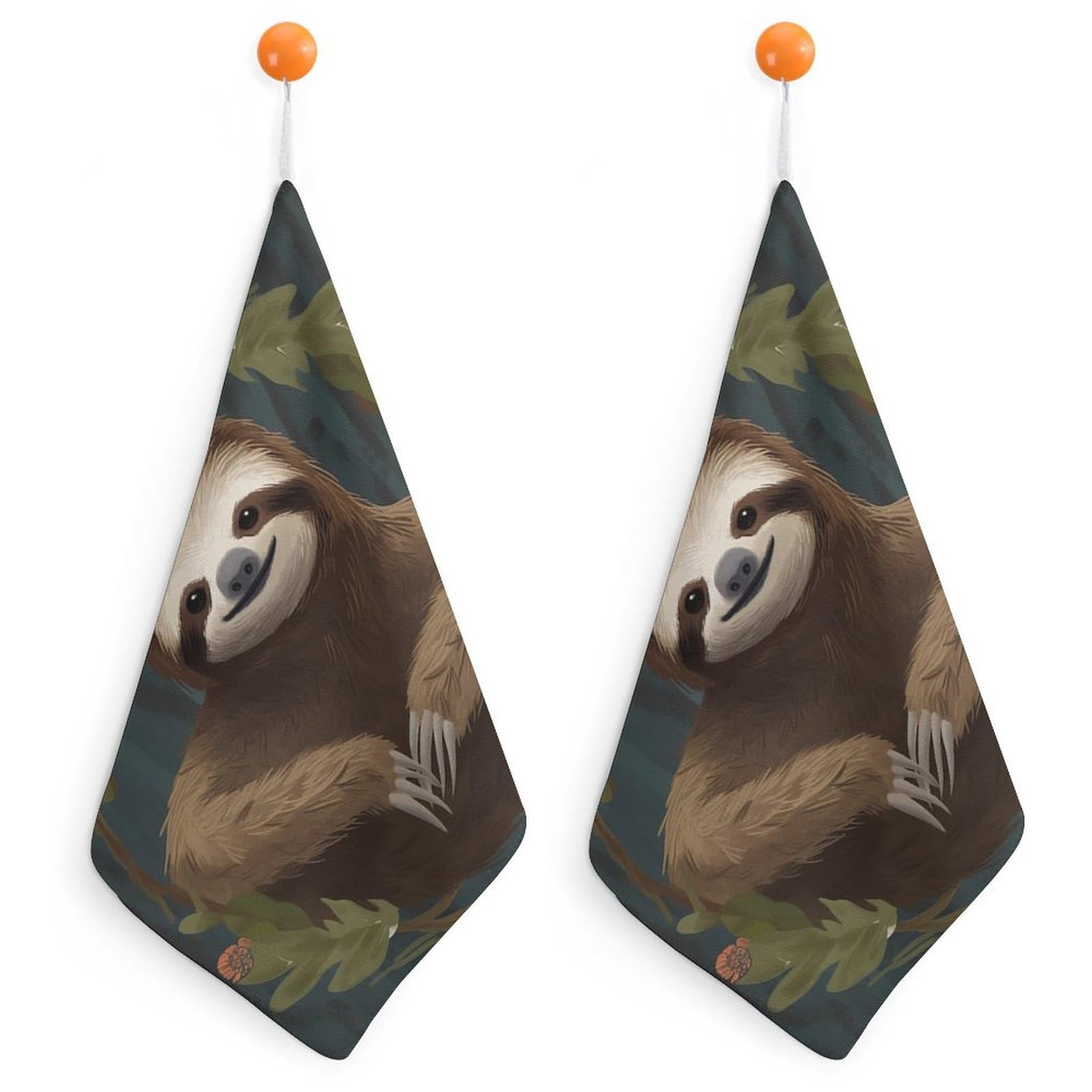 QMNLKH Sloth Hand Towels for Kitchen, Quick Dry Hanging Hand Towels with Loops, Absorbent Hand Towel for Bathroom, Square Soft Microfiber Towels for Gym, 11.8inch 2PCS