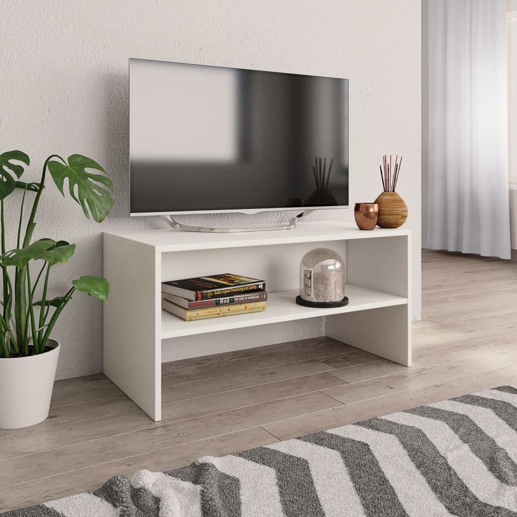 vidaXL Mueble TV Estante Mesa Baja Televisión Aparador Televisor Módulo Diseño Simple Compartimento Salón Habitación Comedor Sala Contrachapada Blanco