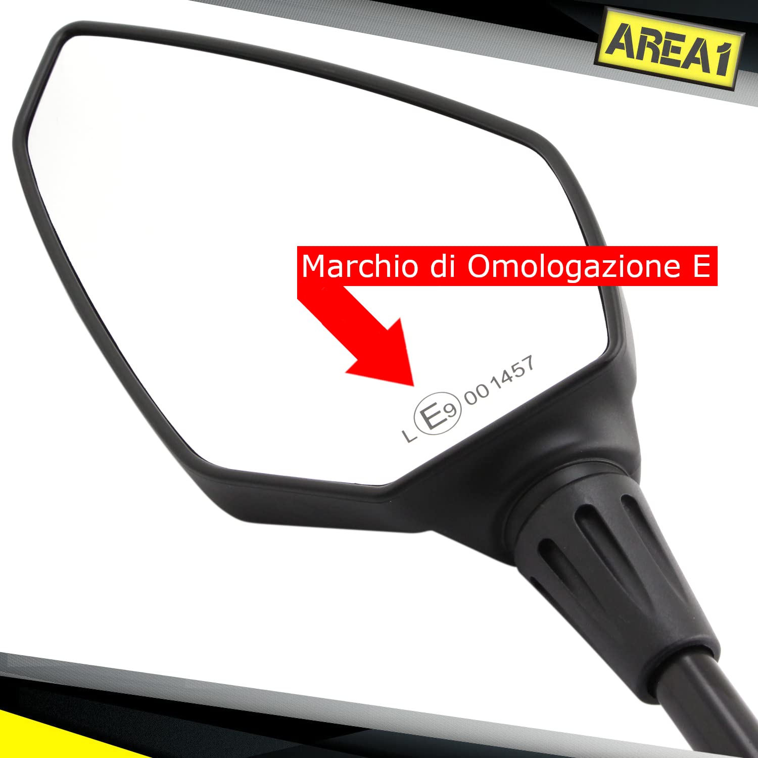 Area1 Coppia Specchietti Retrovisori Universali per Moto – Omologati E, 2x M10 Filettatura Destra + Adattatore Filetto Sinistro, Compatibili con GSX-S, GSF Bandit, SV650, R12, S1000R / S1000XR