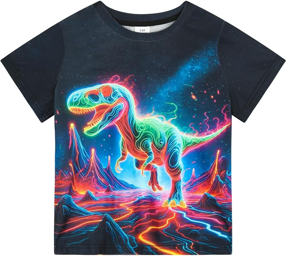 Dinosaur Neon Shirts for Boys Girls 3-14 Years, 3D Party Crew Neck Short Sleeve T-Shirts for Kids Graphic Tees - Image 5