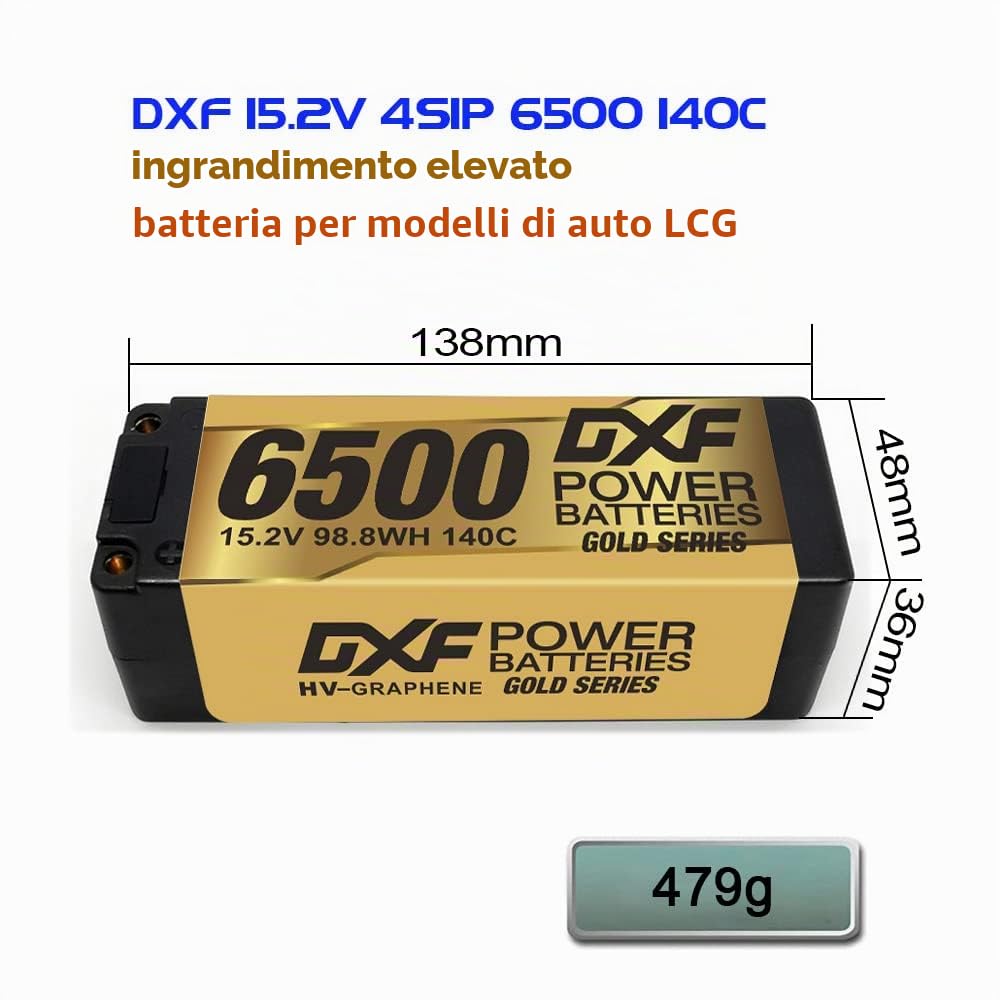 DXF Batteria LiPo 4S 15.2V 6500mAh 140C HV Spina EC5 Auto RC 1/8 1/10 Truck Buggy Monster Alte Prestazioni Potente Robusta Gare Racing Modellismo 1 Pezzo