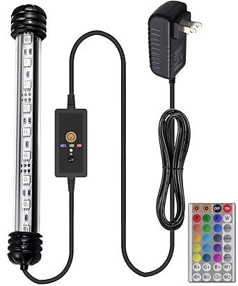 MingDak 24/7 RGB Submersible Aquarium Light for Fish Tank,Auto Turn on/Off Day/Night Cycle,3 Stage Timer for Timing,13 Colors to Custom,Brightness Adjust,6LEDs 7.5 Inch
