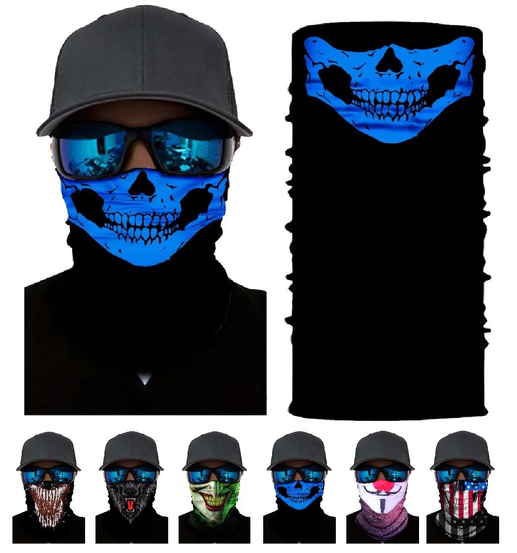 Onlybee Unisex Design 2 Headwear Bandana Snood Face Covering Neck Scarf Headscarf Men Windproof Neck Gaiter Scarf Tube Skull Character Mask (Snood, One Size)