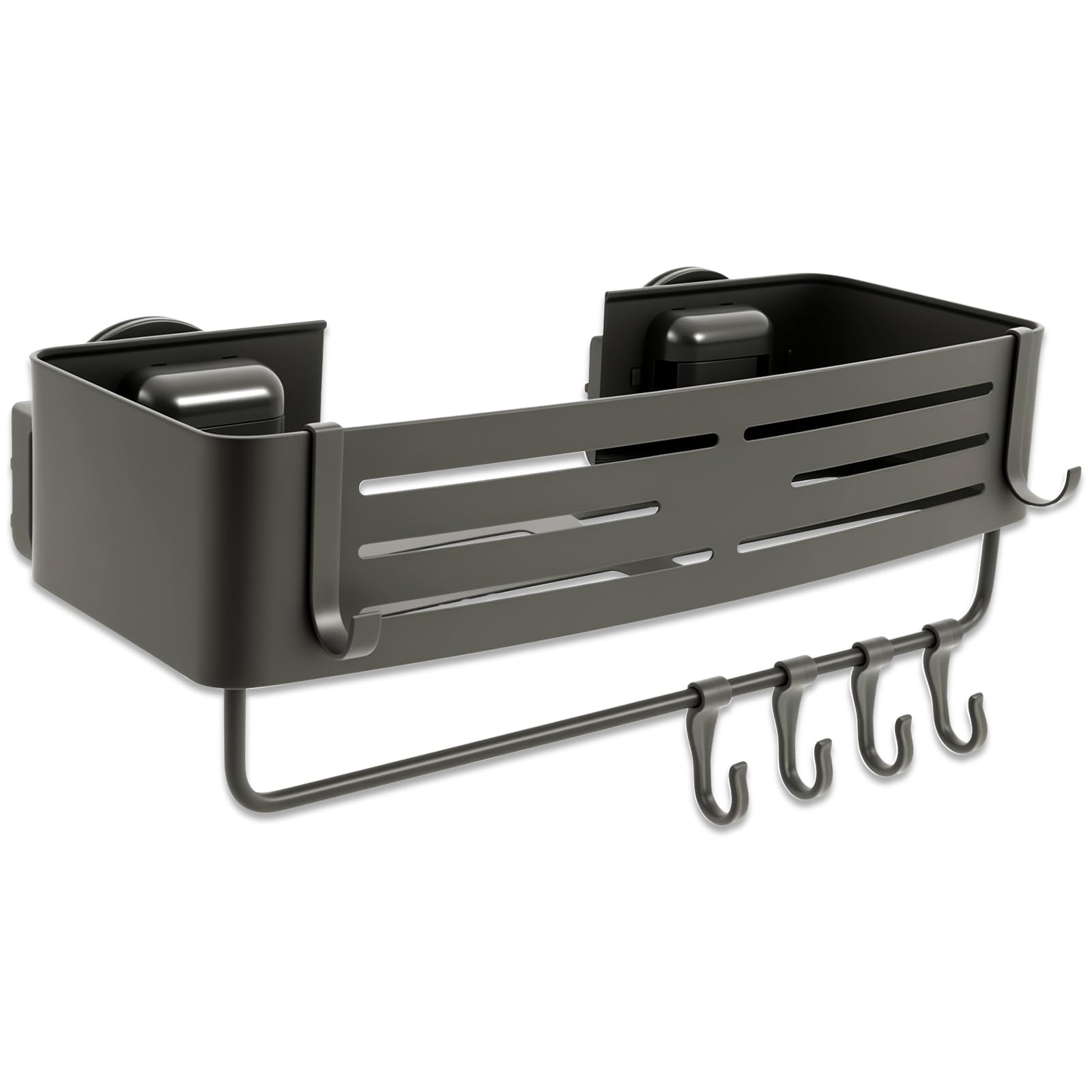 LZVXTYM Shower Shelf with Suction Cup No Drill Shower Caddy with Drainage Holes 6 Hooks and Towel Rail