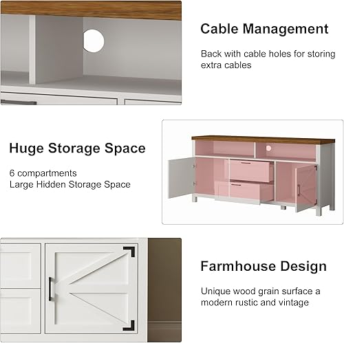 Miniatura 4 de GAOMON Soporte de TV para TV de 55 pulgadas, puerta de granero de granja, centro de entretenimiento moderno, mueble de almacenamiento de consola
