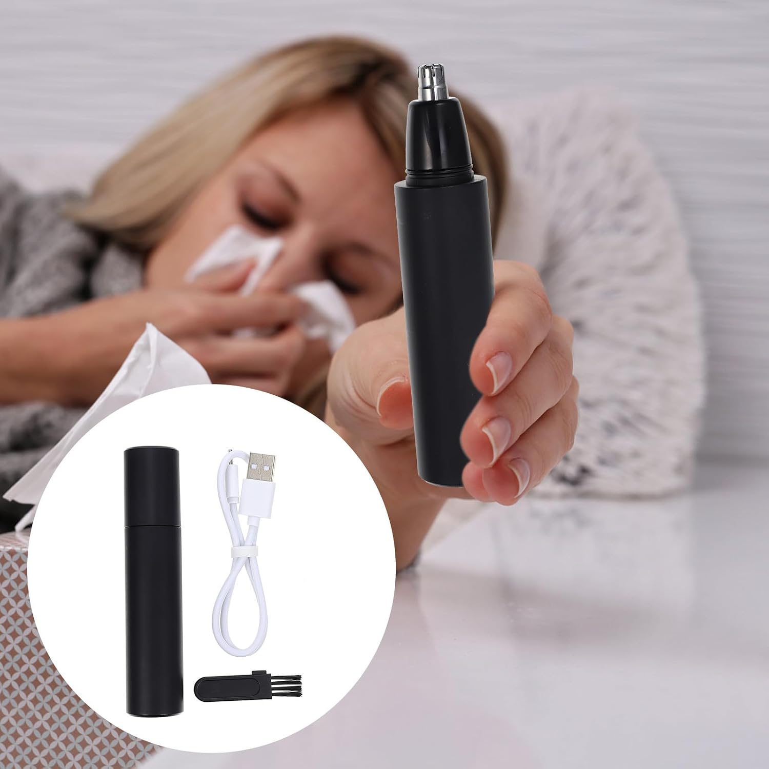 Electric USB Rechargeable Nose and Ear Hair Trimmer for Men and Women, Portable Personal Vibrissa Remover with Compact Design for Travel and Daily Grooming