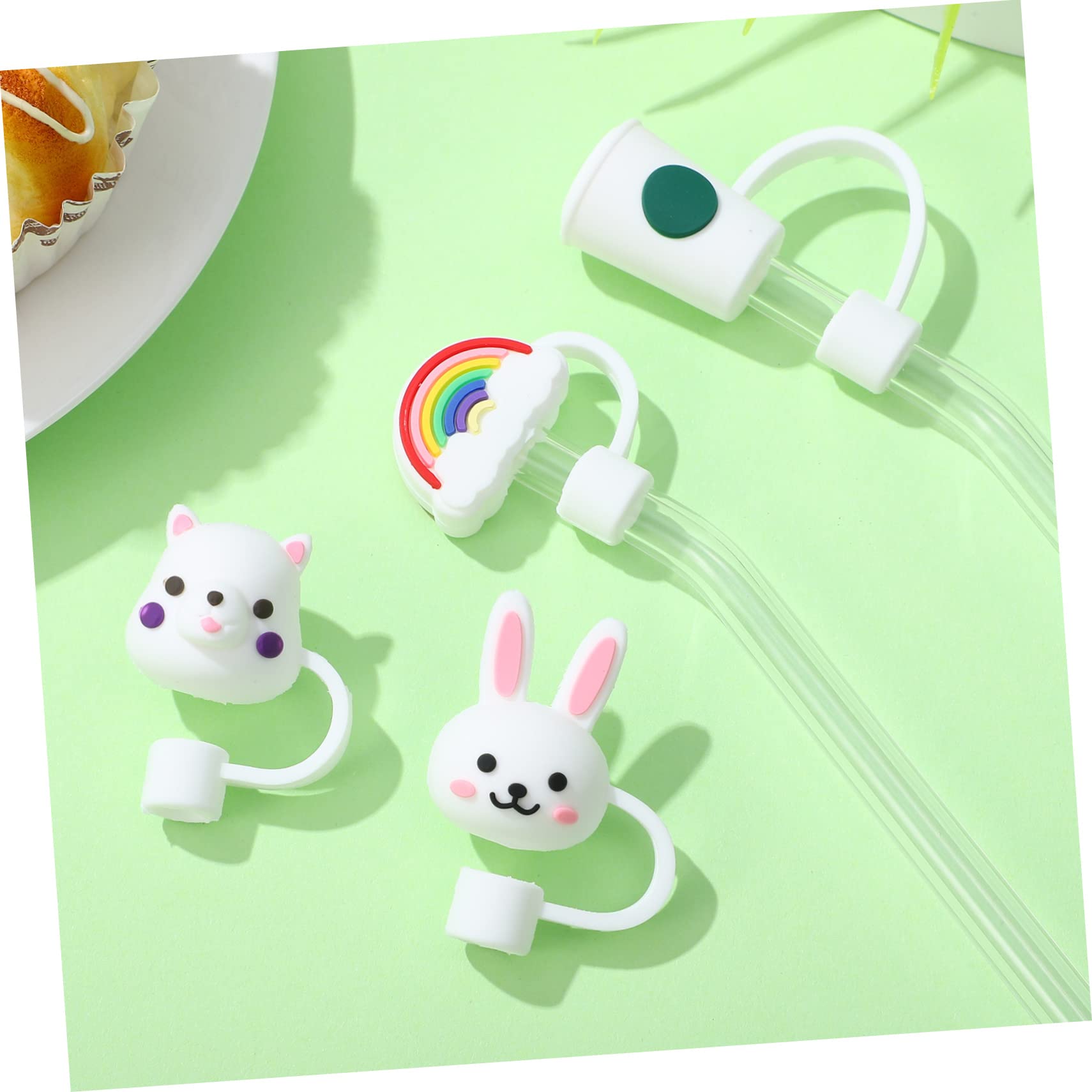 Amosfun 4 Set Di Cannucce Riutilizzabili Con Punte A Forma Di Cartone Animato Tappi in Silicone Per Feste 12 Pezzi * 4