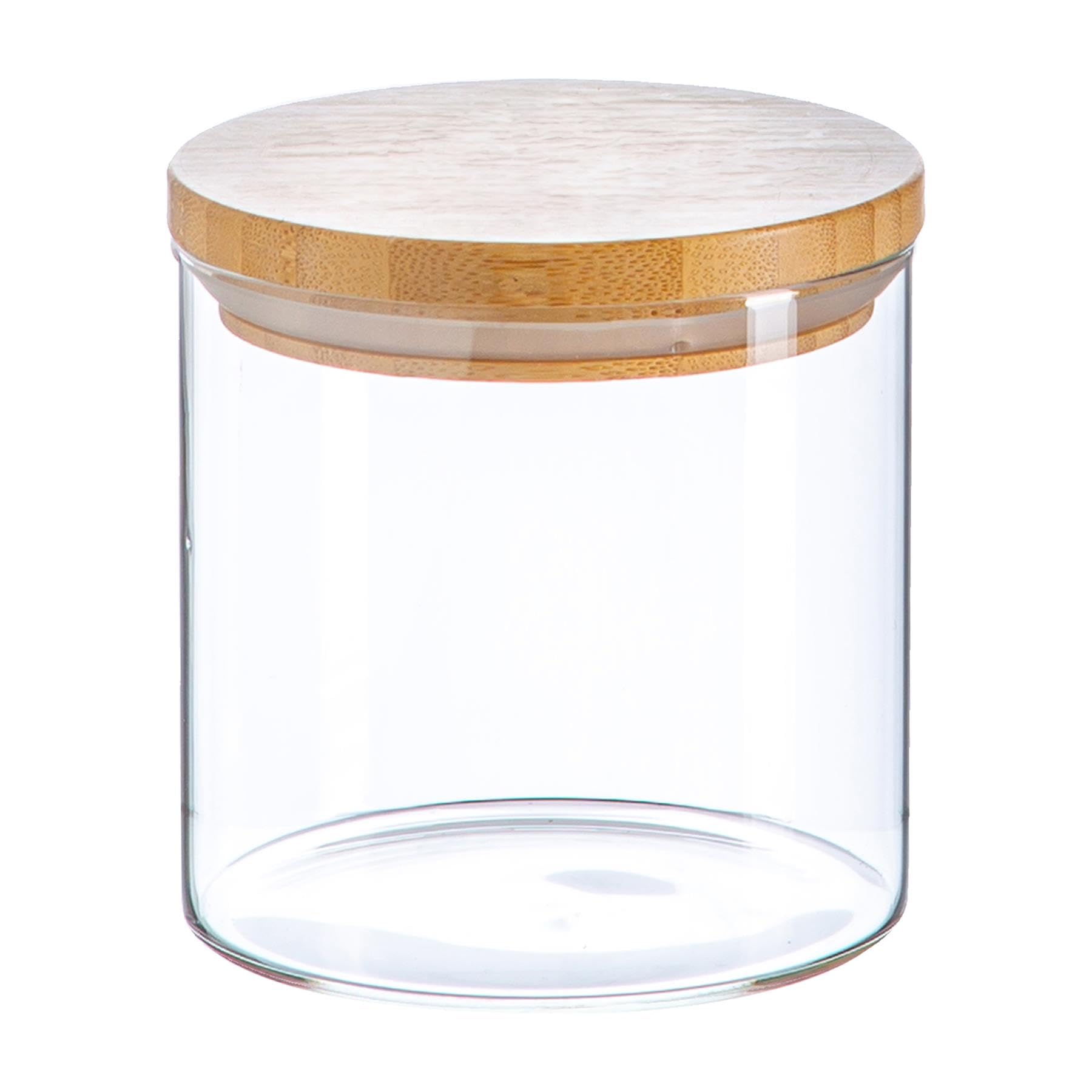 Argon Tableware Transparent Scandi Storage Jar With Wooden Lid - 550Ml - 1 Pack - Modern Round Organisation Container Glass Jar For Kitchens, Pantry, Bathrooms, Utility Rooms