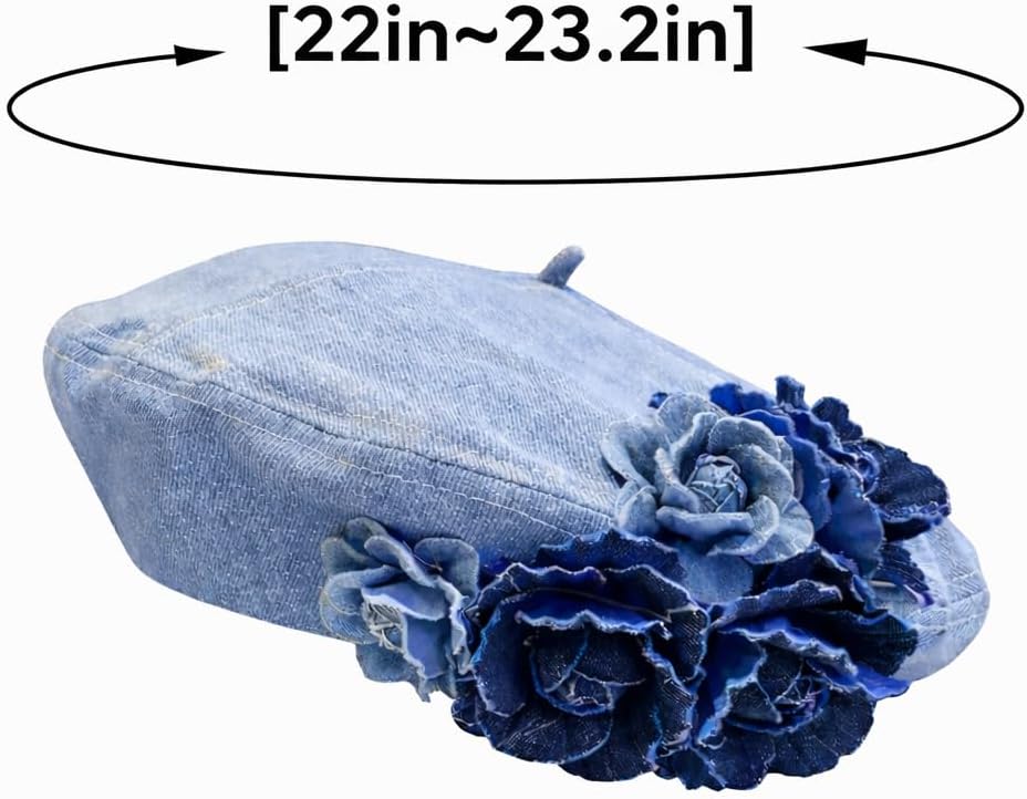 Fashion Women's Denim Beret - French Artist-Style Adjustable Beret, Casual Sun hat for Women, Comfortable fit, Suitable for Outdoor and Stylish Outfits