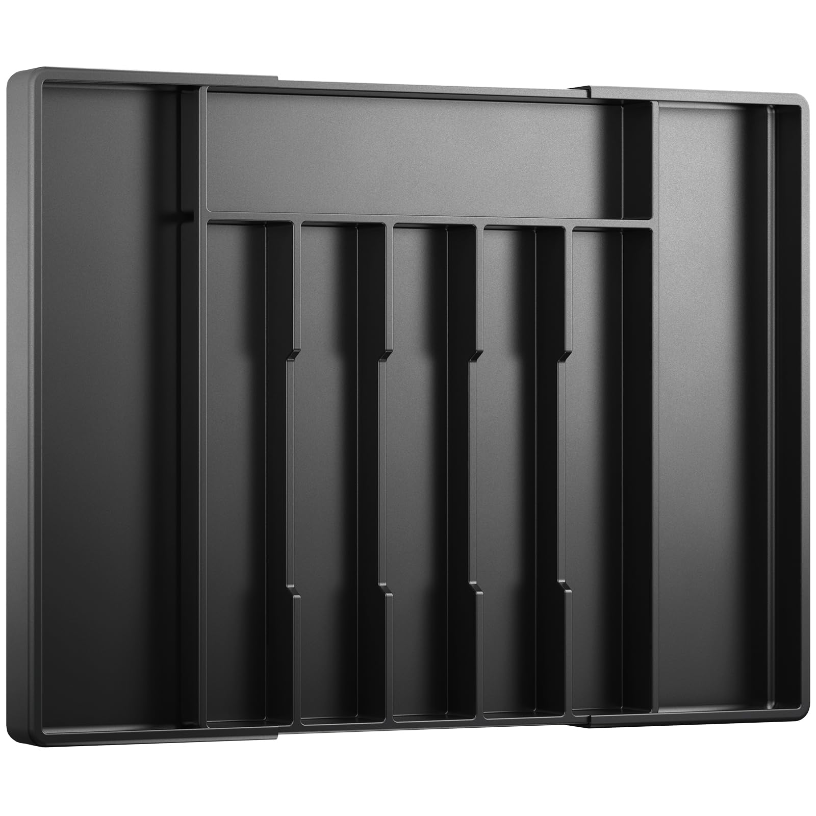 Kitsure Silverware Organizer for Drawers - Expandable Cutlery and Utensil Drawer Organizer with Easy Maintenance, Premium PP Kitchen Organizers and Storage for Flatware, Black, 20.3" x 13.8" x 1.6"