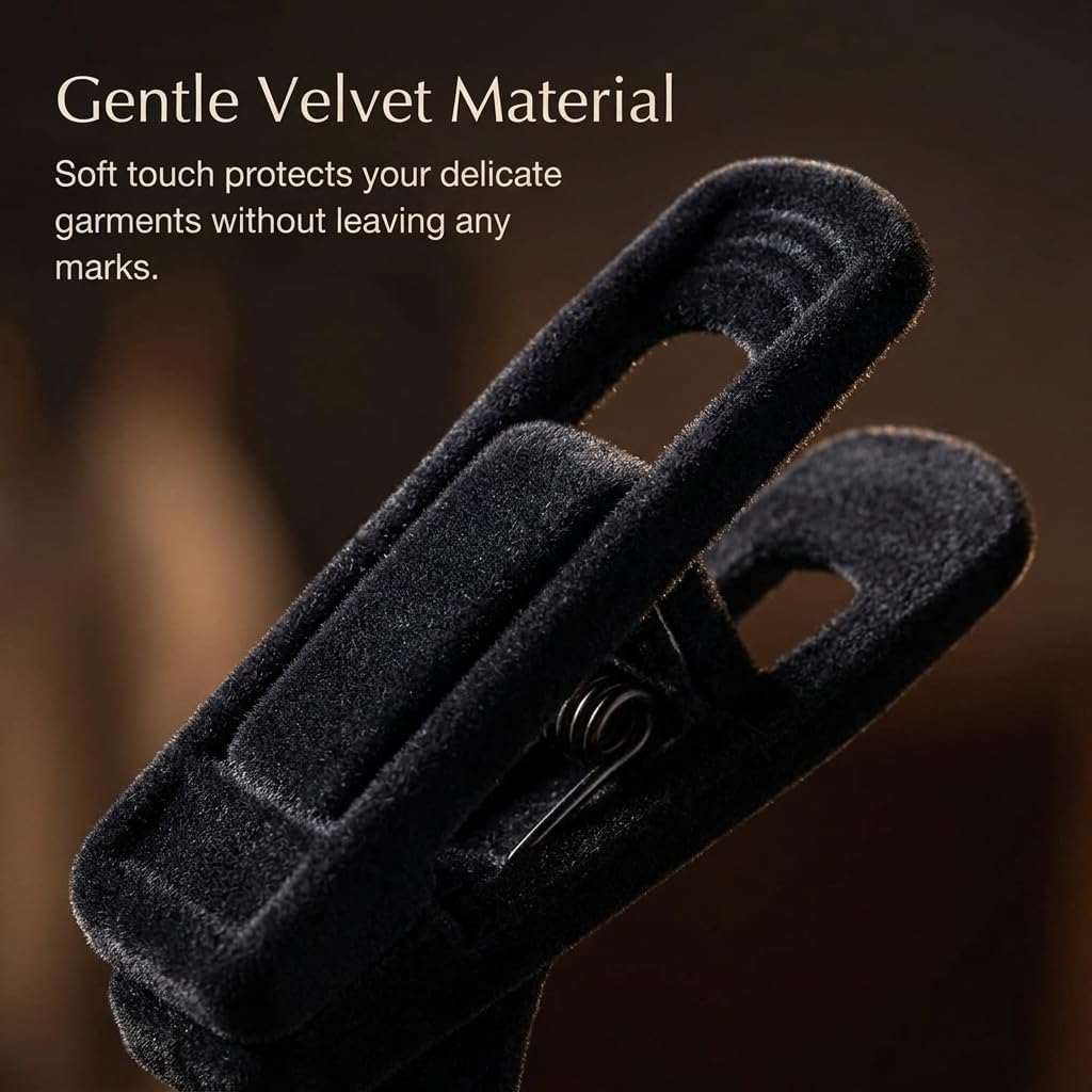 WANGSHIQI Velvet Hangers Clips,10 Pack Black Pants Velvet Clips, Strong Finger Clips Perfect for Slim-line Clothes Velvet Hangers (10, Black)