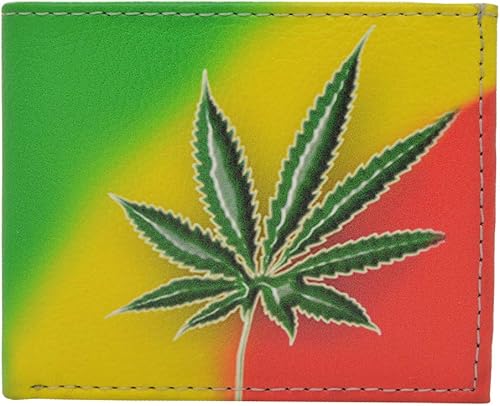 Billetera de cuero bi-fold Rasta Marihuana Billetera Billetes Tarjeta de Crédito Titular Bolsillos Unisex Hombres Mujeres Cartera, rojo, verde,