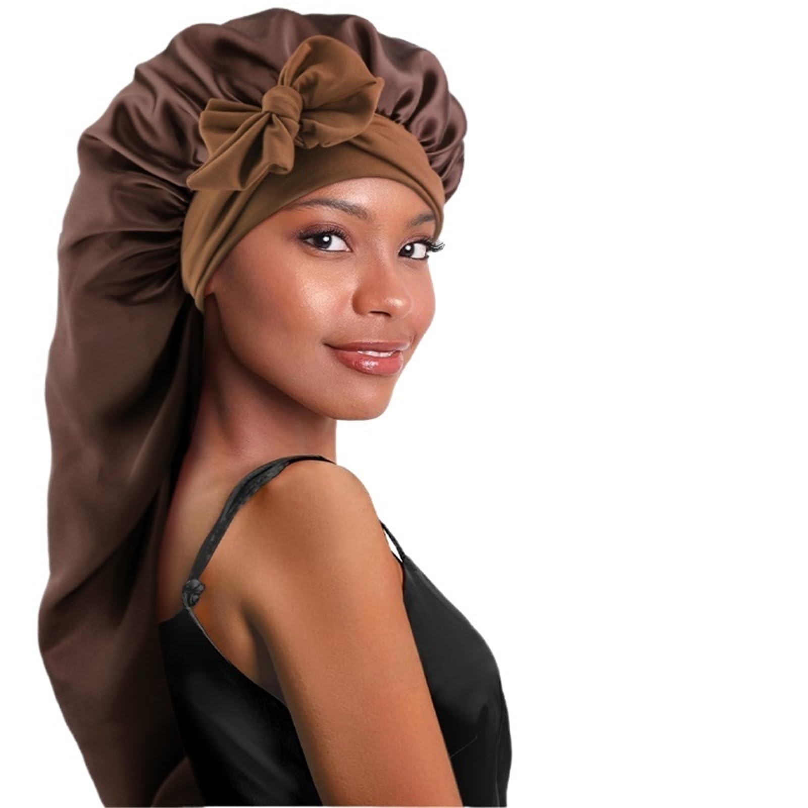 Gorro De Seda para Dormir Gorro Largo de satén elástico for Mujer, Gorro for el Cuidado del Cabello con Banda elástica for Atar, Dormir for Trenzas y Rizado