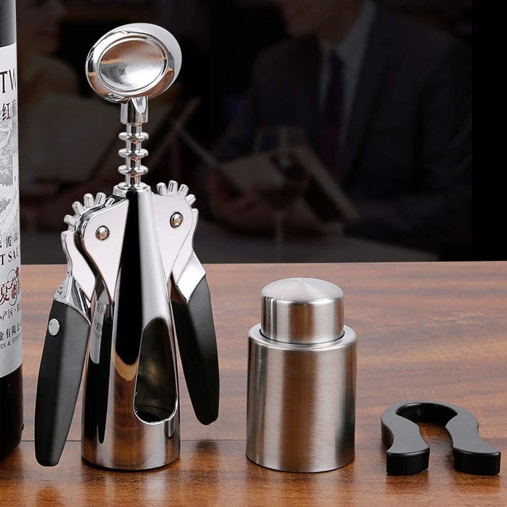 Sacacorchos con alas de acero inoxidable, abridor de vino con juego de abridor de botellas incorporado