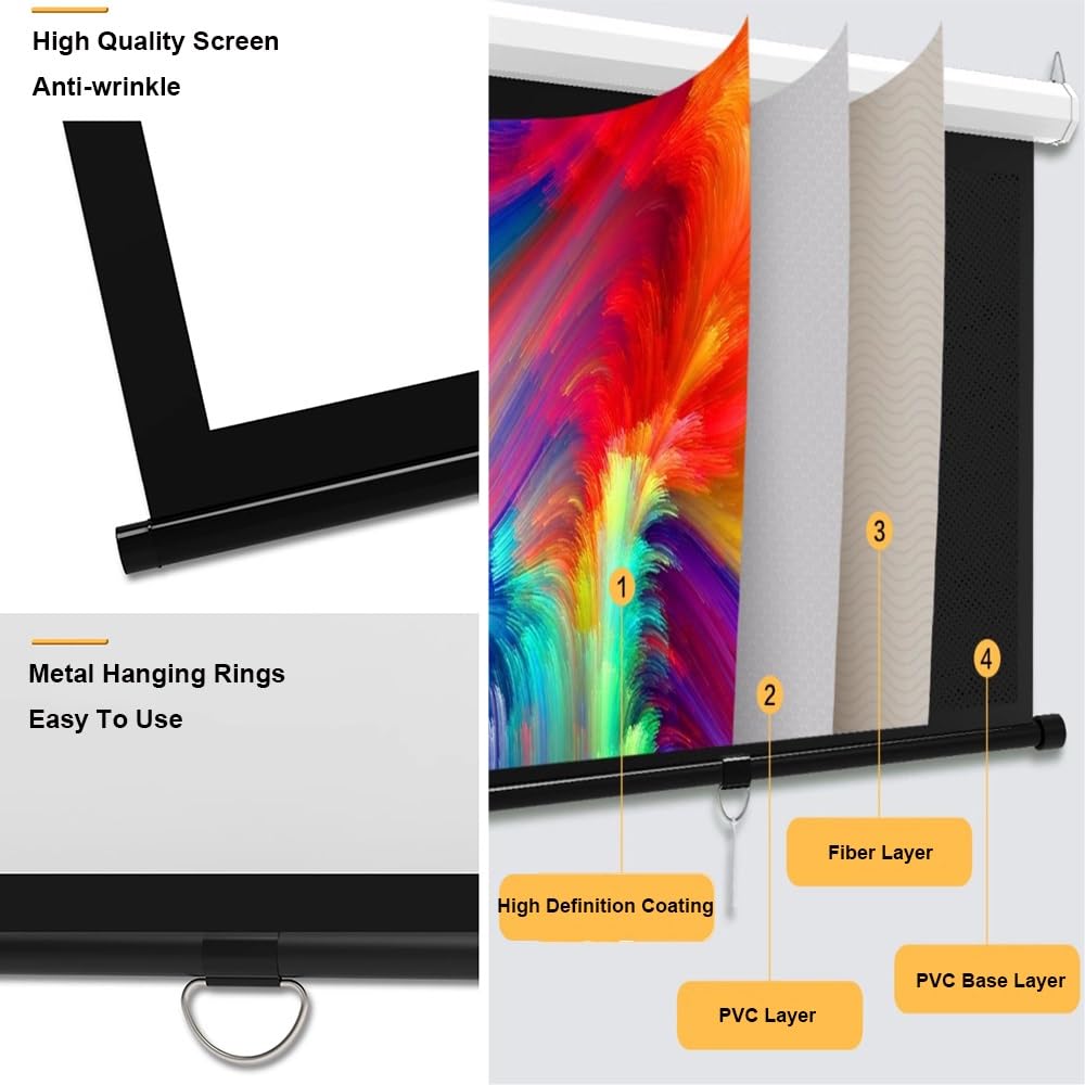 Schermo per Proiettore HD Telo Proiettore Manuale con Auto-bloccaggio,Schermo Videoproiettore per Home Theater,Cinema,Ufficio(60in/147cm)
