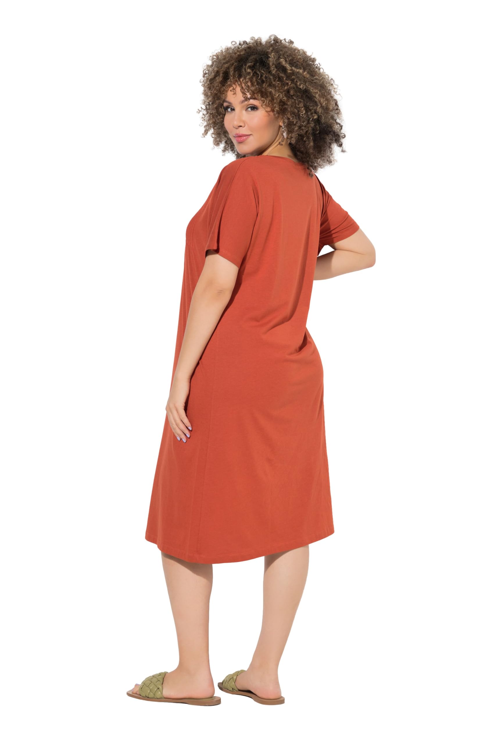 Ulla Popken Damen große Größen Übergrößen Plus Size Jerseykleid, Biesen, A-Linie, V-Ausschnitt, Halbarm 840034