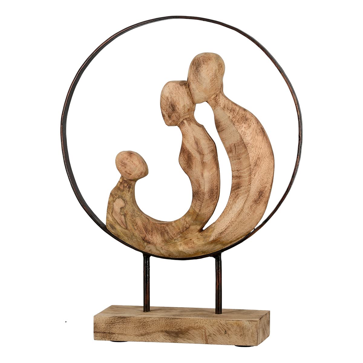 Casablanca - Escultura Decorativa para Familia - Padre Madre Hijo - Madera de Mango / Metal Natural - Hecho a Mano - Altura 41 cm