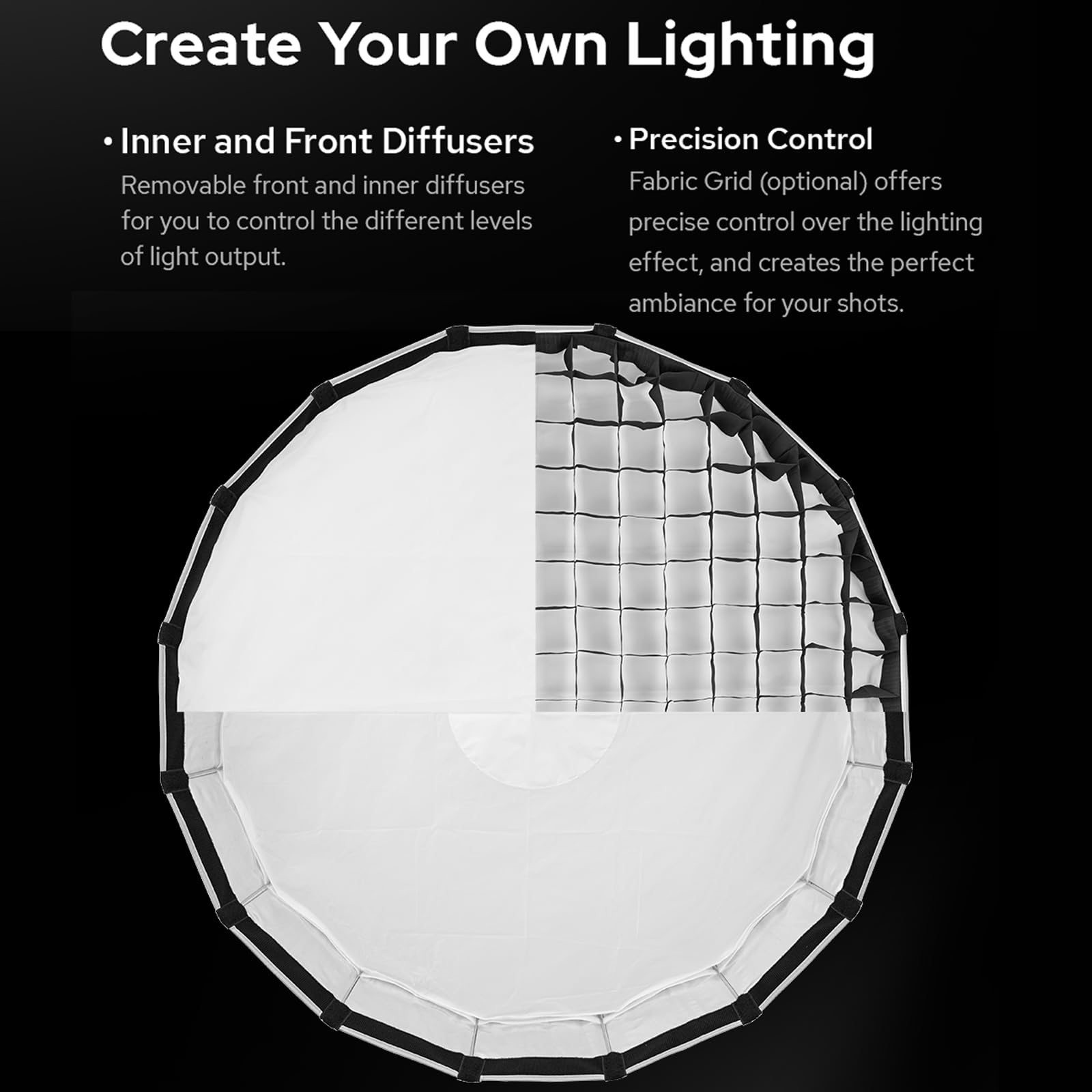 GODOX S85T Softbox 85 cm, z siatką, szybkie zapięcie, mocowanie Bowen, zdejmowane, składane, czarne, materiałowe, do studia Flash, światło LED