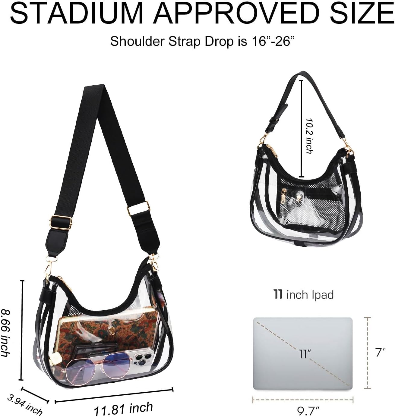 Clear Shoulder Bag for Women – Stadium-Approved Cute Hobo Tote, Crossbody Handbag & Mini Clutch Purse - Image 2