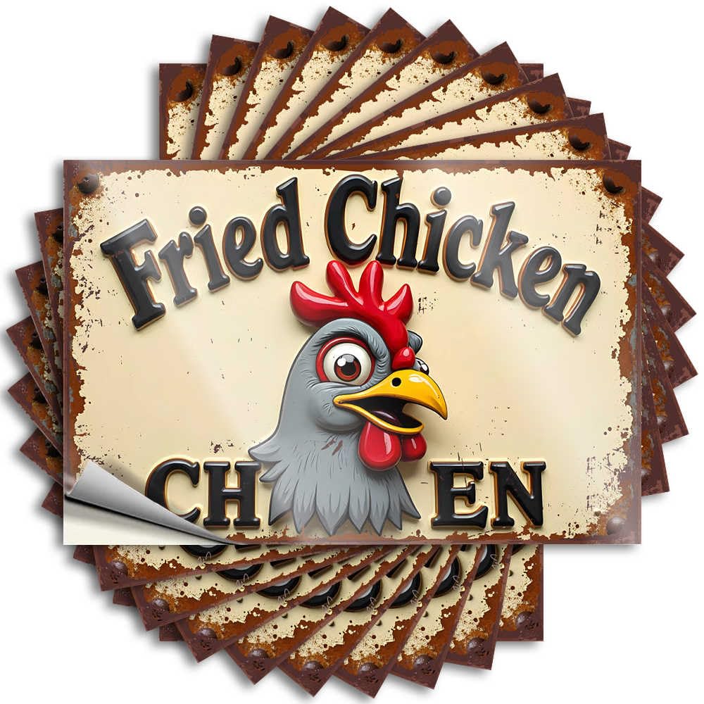 Tattoos Stitch Waterproof Vinyl Sticker | Fried Chicken Sign with Cartoon Rooster Funky Helmet for Western DIY Projects(6X9CM)