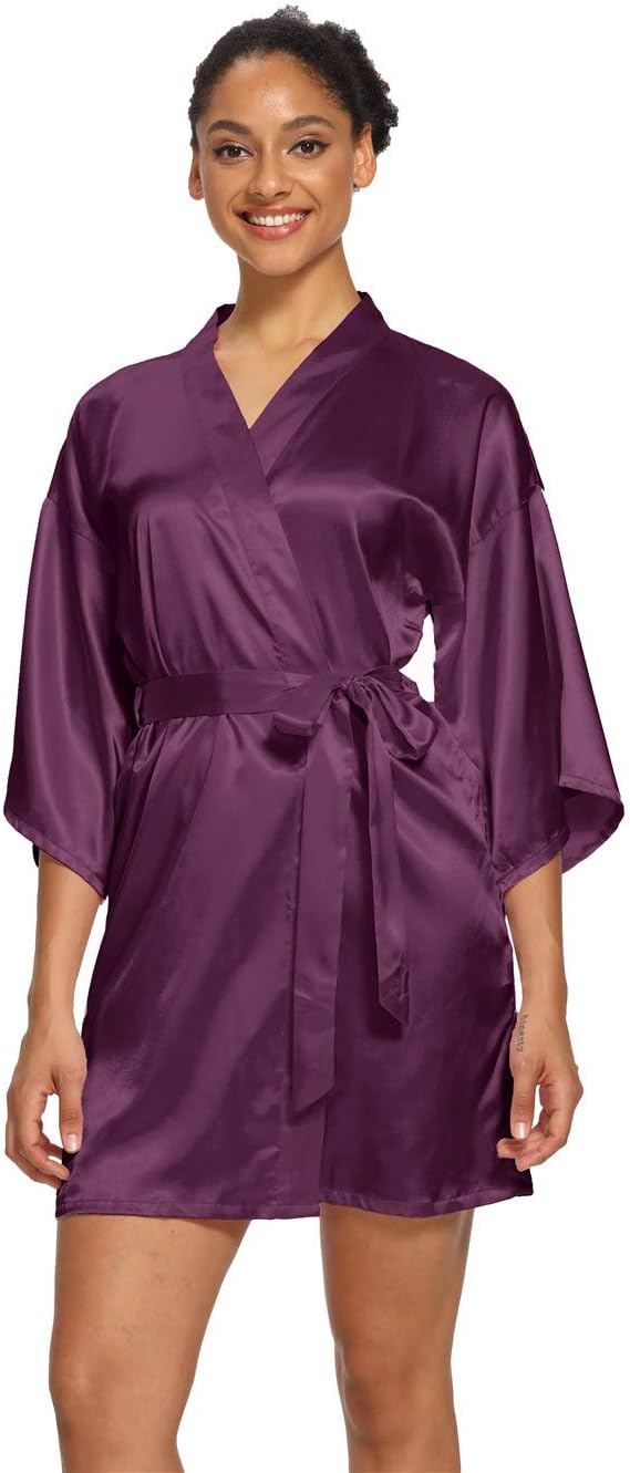 Women's Satin Robes Floral Bridesmaid Robes Short Silk Kimonos Sleepwear - Image 3