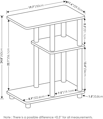 Miniatura 3 de Furinno Turn-N-Tube - Mesa auxiliar de sofá en forma de C, espressonegro, poste de plástico sin ruedas