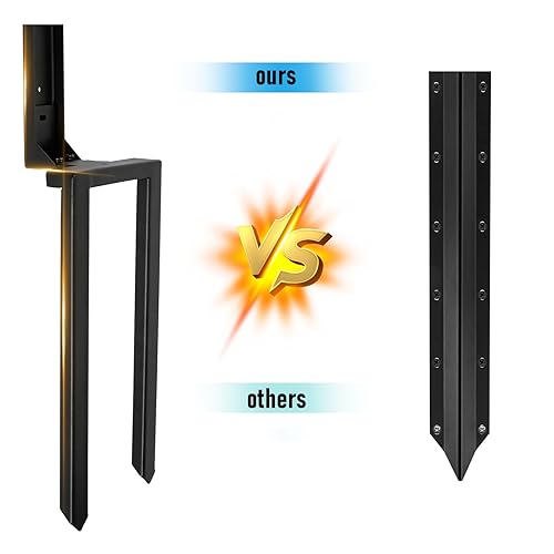 Miniatura 5 de Nrspp Kit de reparación de postes de acero resistente, 4 piezas de espiga de tierra de anclaje para reparación de postes de valla de madera