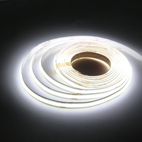 Tira de luz LED COB de 24 V, color blanco, 6000 K, IP20, emisora de luz uniforme, 480 LEDsM, 16.4 pies16.4 ft, CRI90, flexible, se puede recortar,