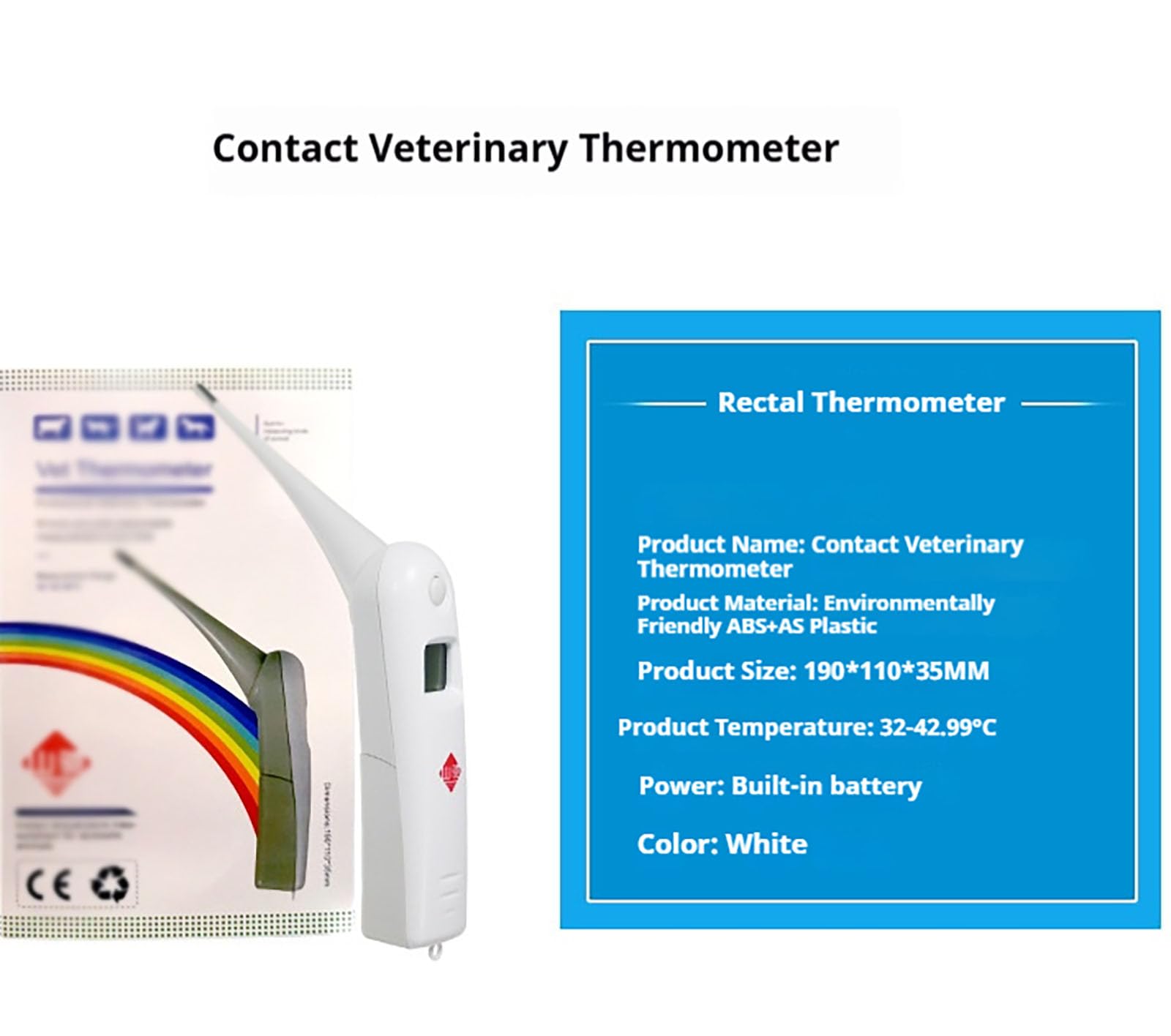 Termometro Digitale Veterinario per Animali Domestici con Batteria e Cordino, misurazione Rapida della Temperatura rettale per Cavalli, Mucche, maiali, Cani, Pecore e pollame